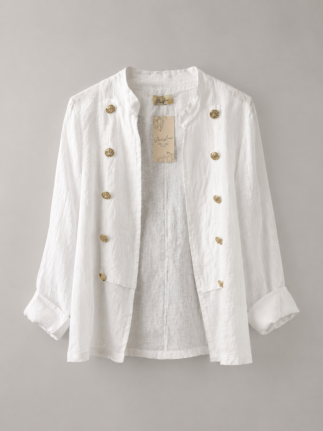 White Linen Jacket With Gold Details