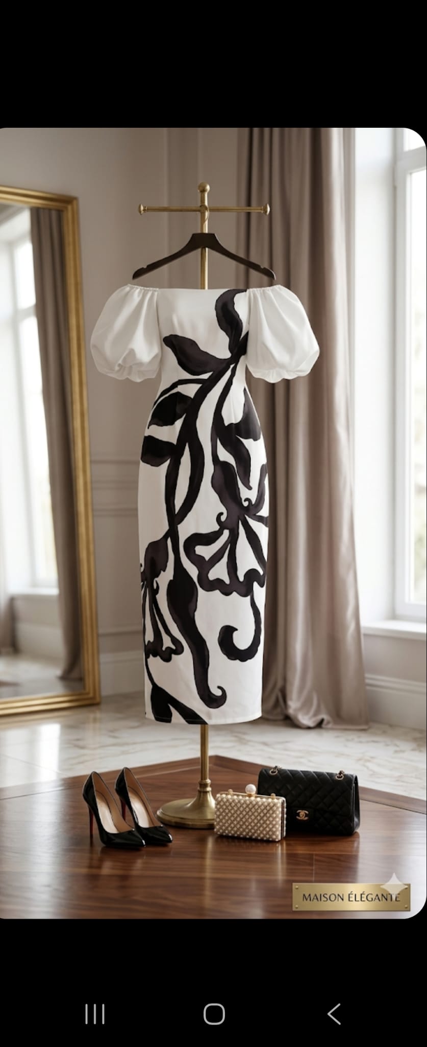 White and Black Leaves Dress