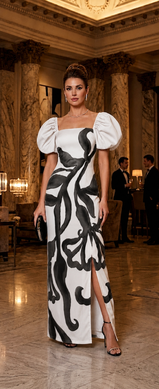 White and Black Leaves Dress