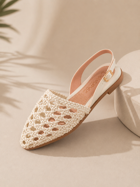 Woven Ivory Slingback Sandals