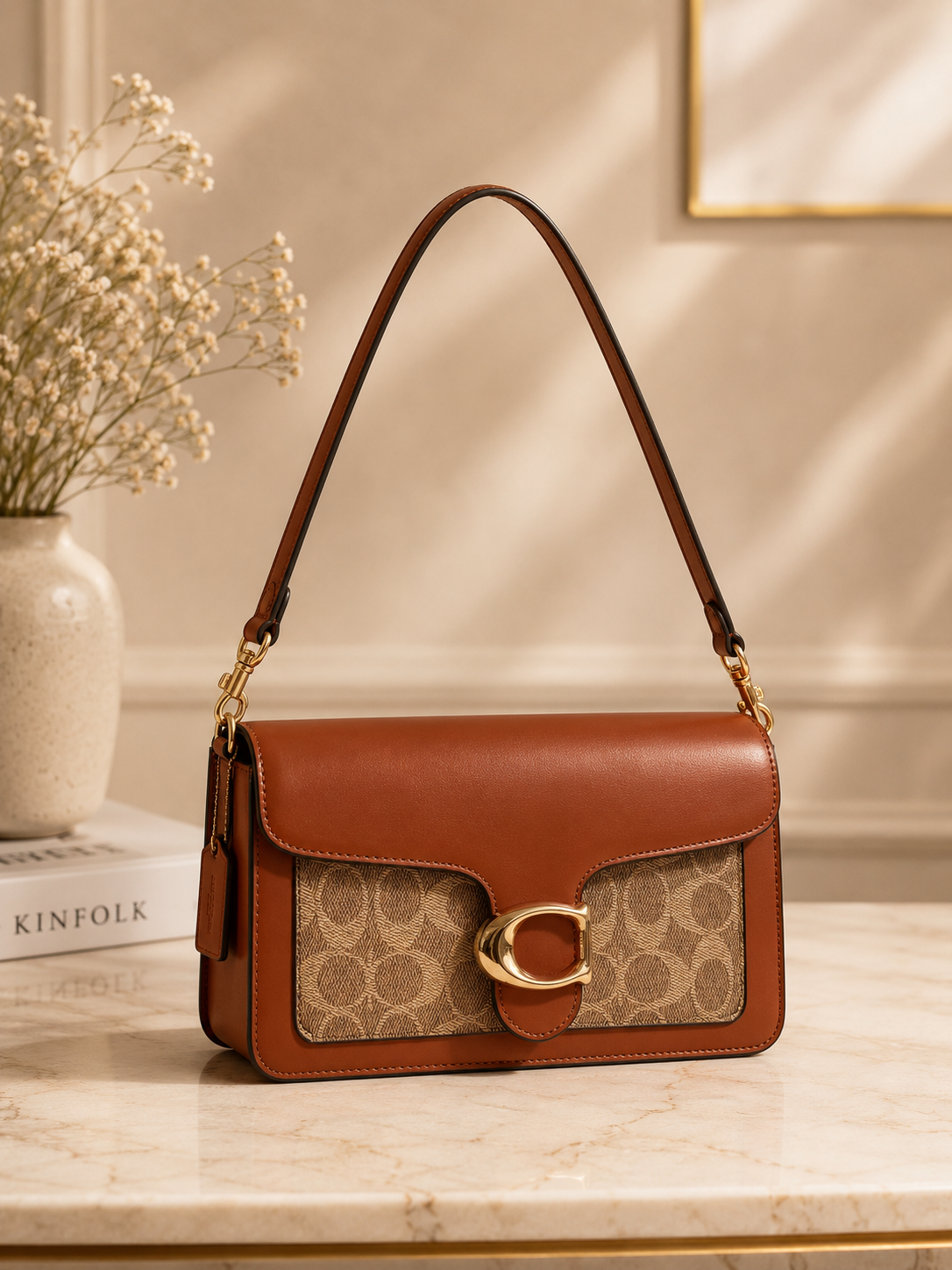 Camel Monogram Shoulder Bag