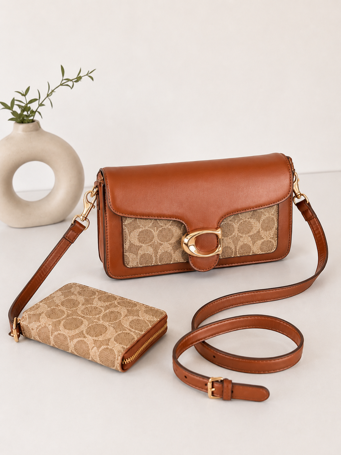 Camel Monogram Shoulder Bag