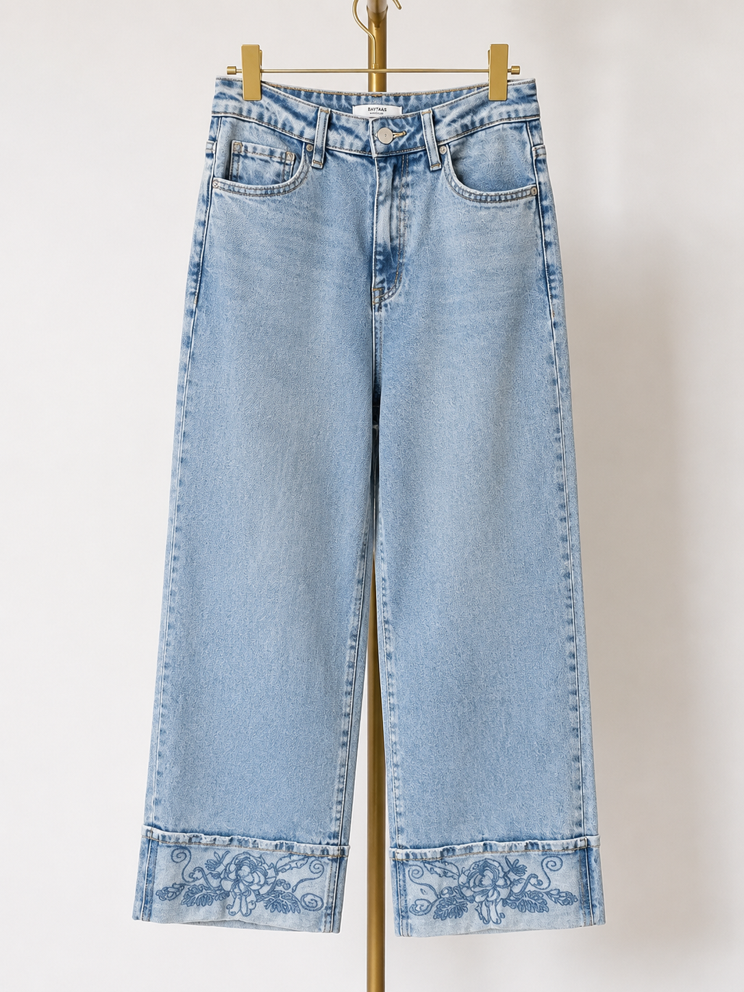 Floral Hem Wide Jeans