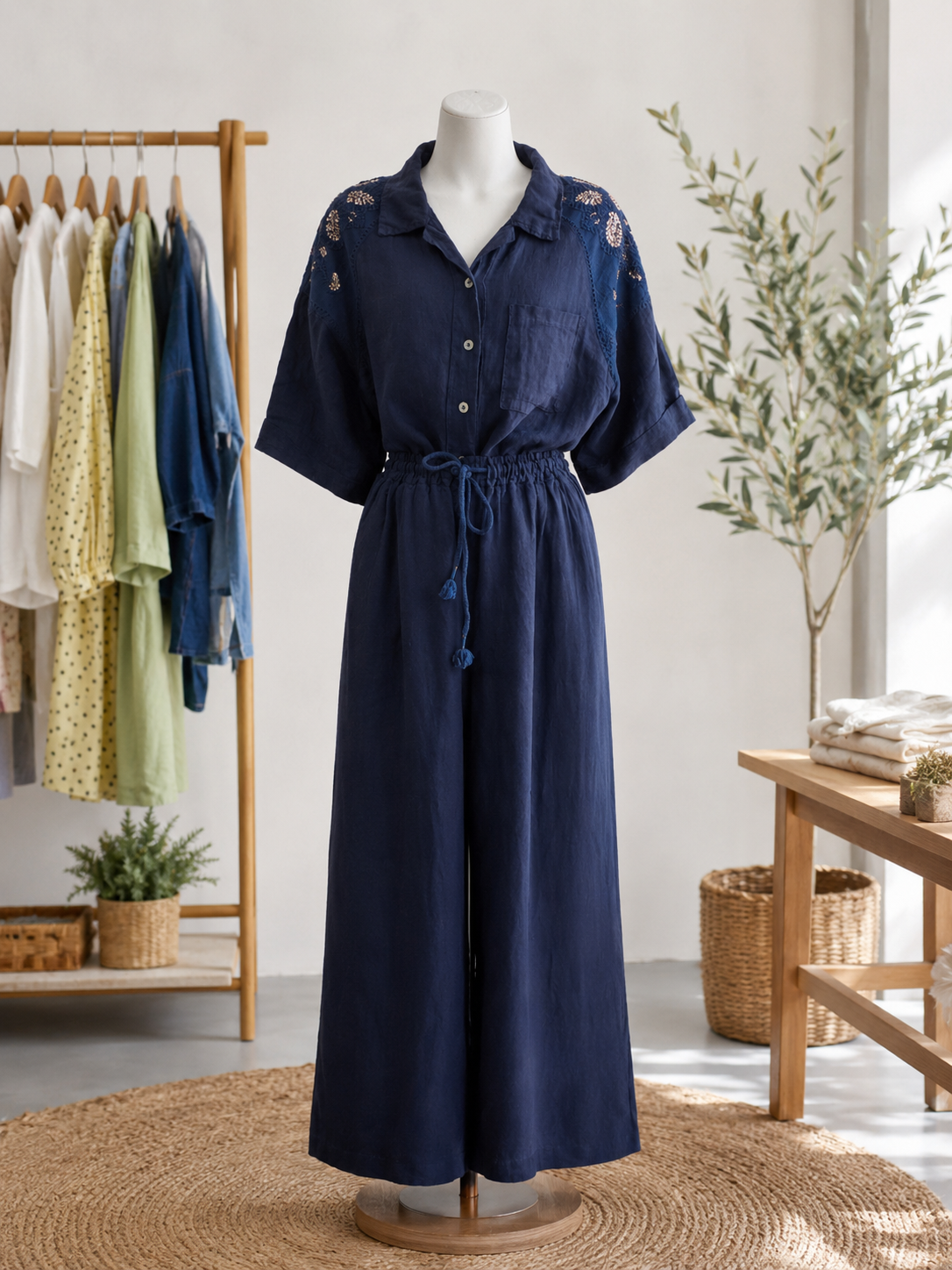 Navy Set with Blouse and Pant-One Size