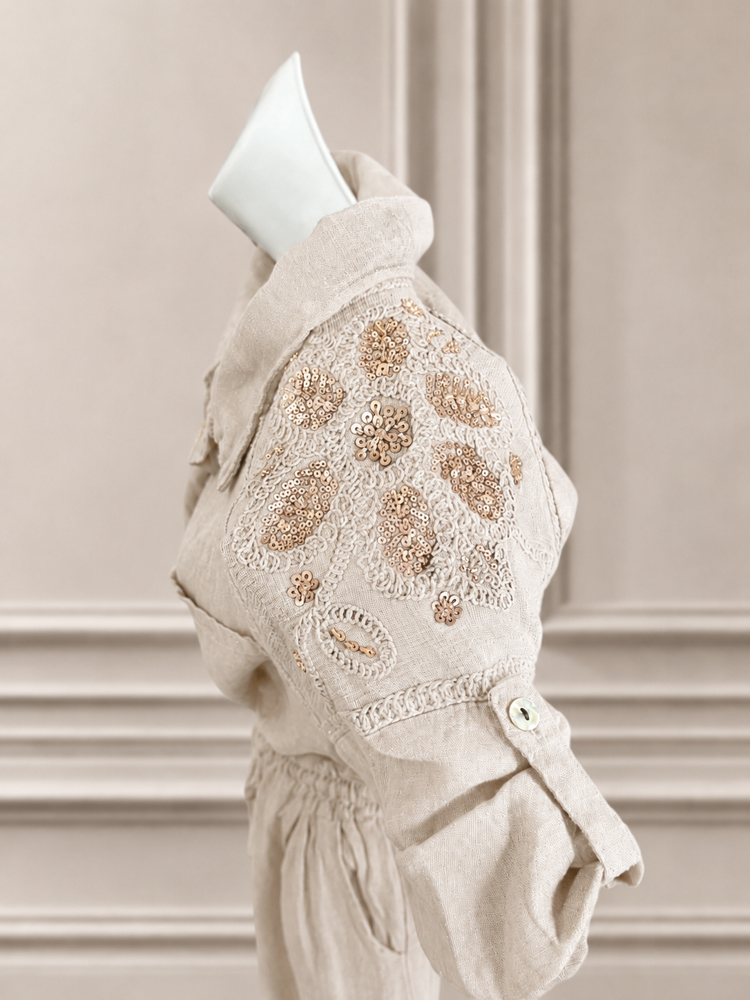 Beige Set with Blouse and Pant-One Size