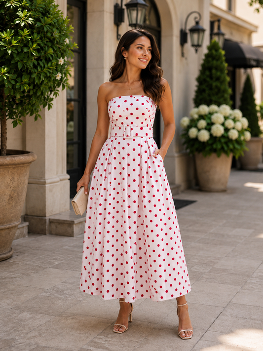 Polka Dot White and Red Dress