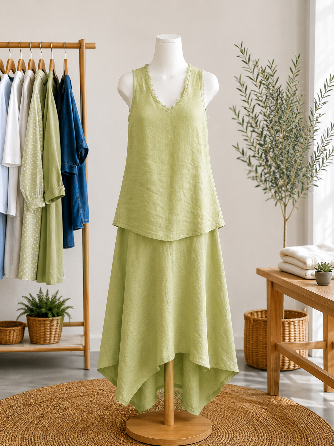 Green Linen Layered Set- One Size