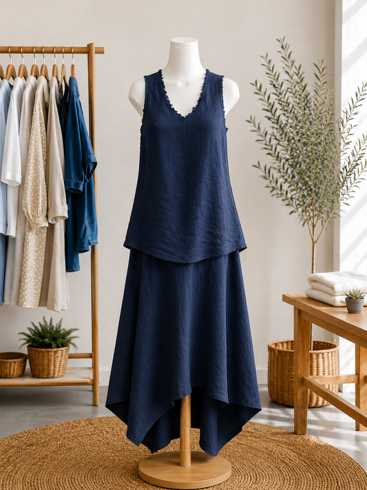Navy Linen Layered Set-One Size