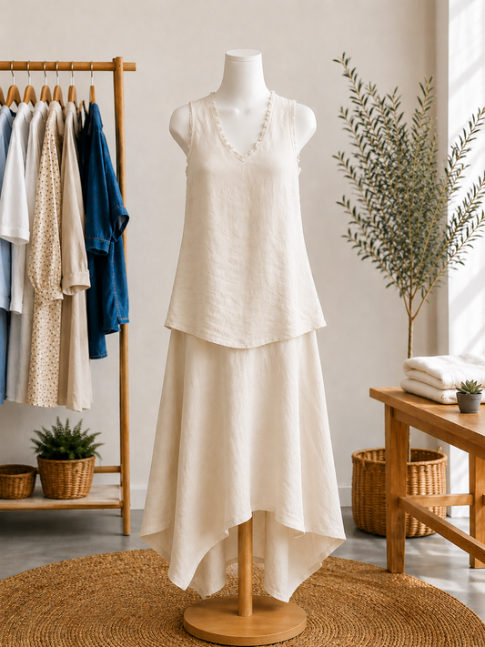 Beige Linen Layered Set-One Size