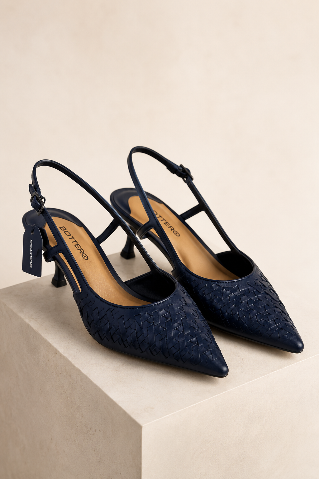Blue Woven Leather Heels