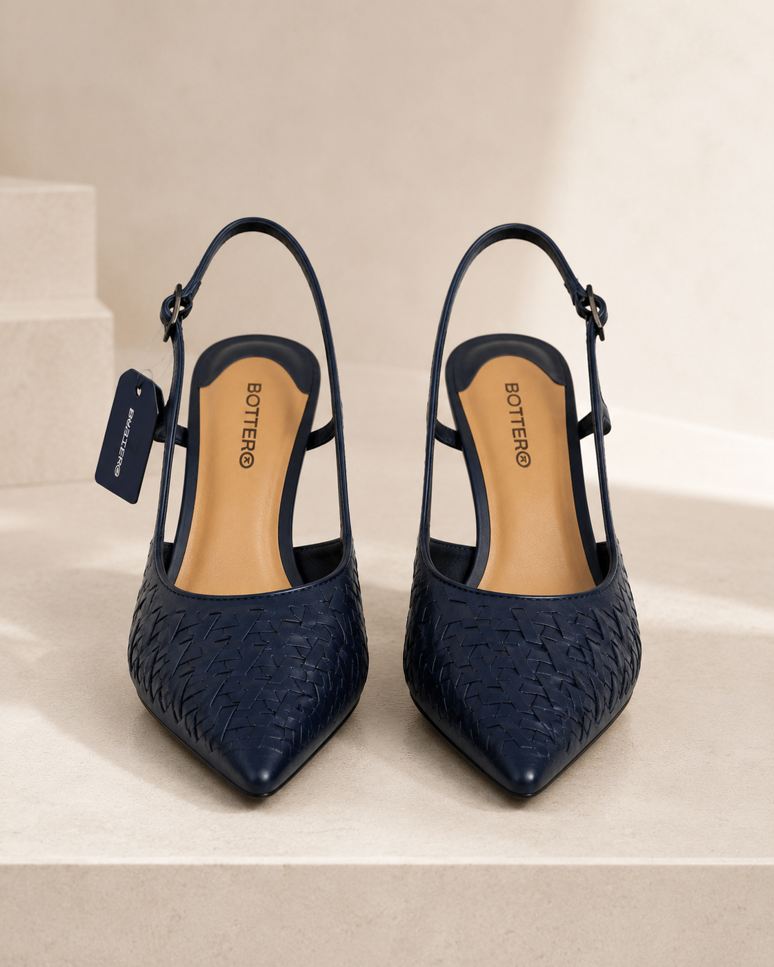 Blue Woven Leather Heels