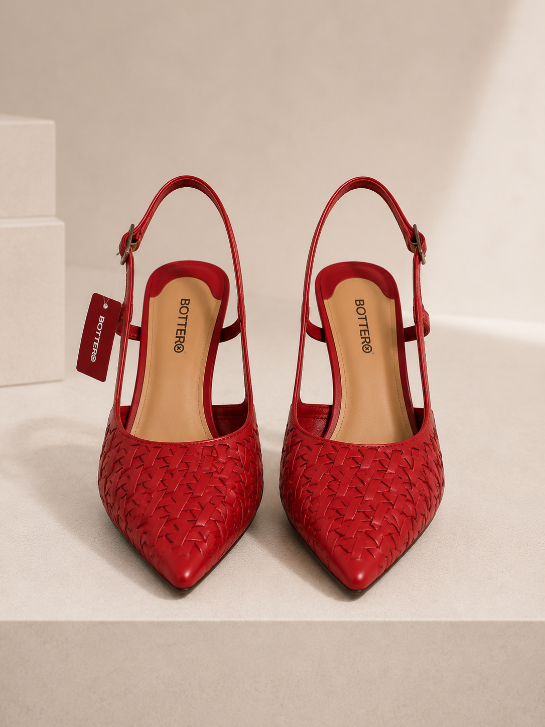 Red Woven Leather Heels