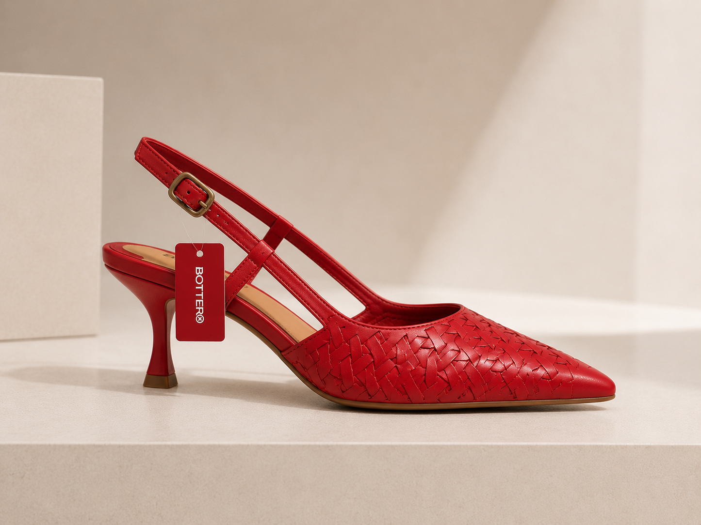 Red Woven Leather Heels