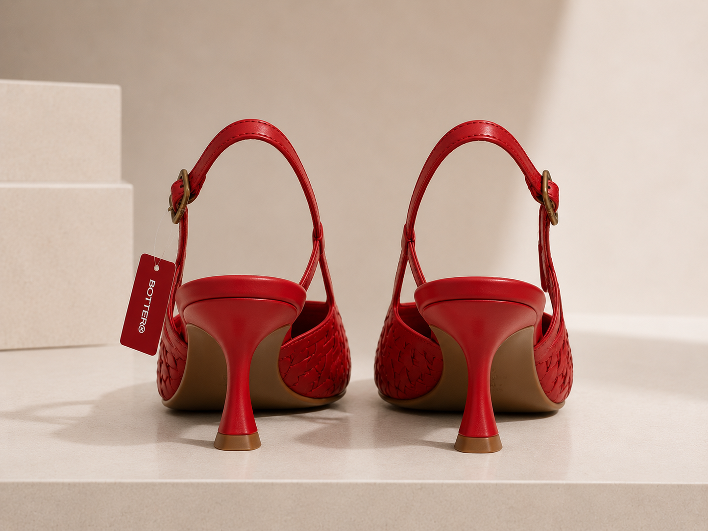 Red Woven Leather Heels
