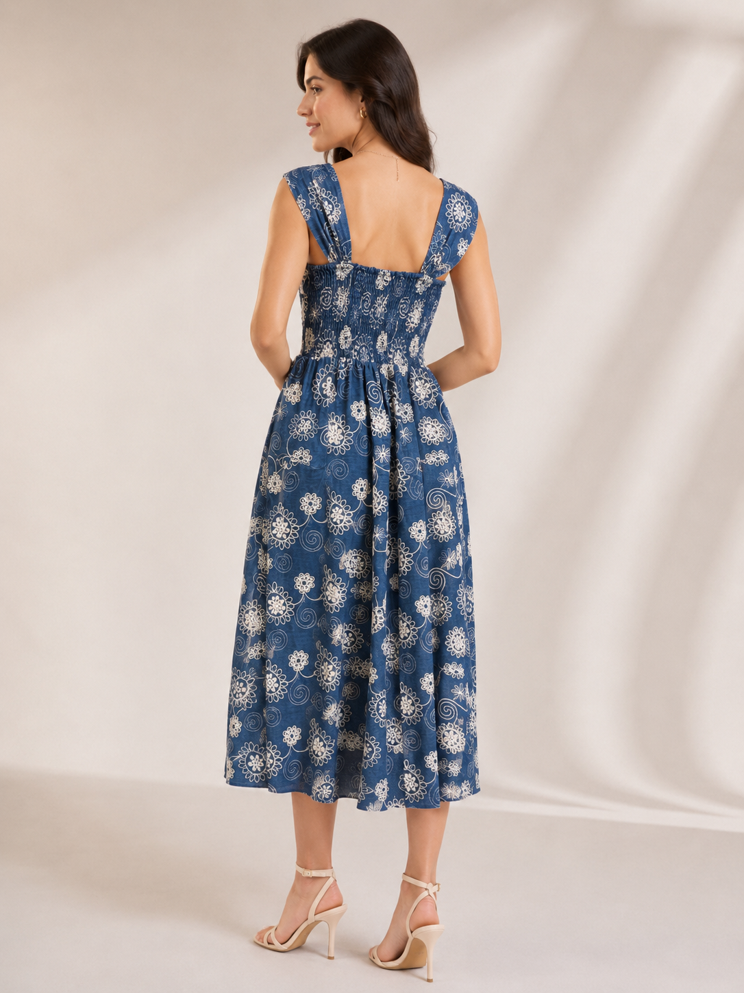 Denim Dress With White Embroidery