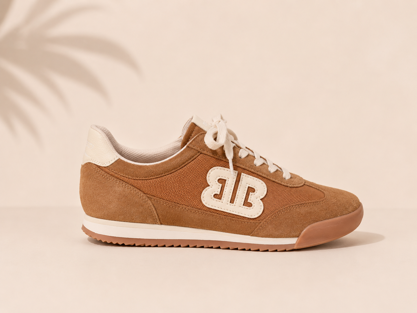 Camel Lace-Up Perforated Sneaker