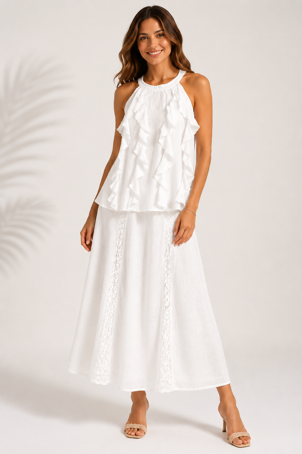 Halter White Top and Skirt Set