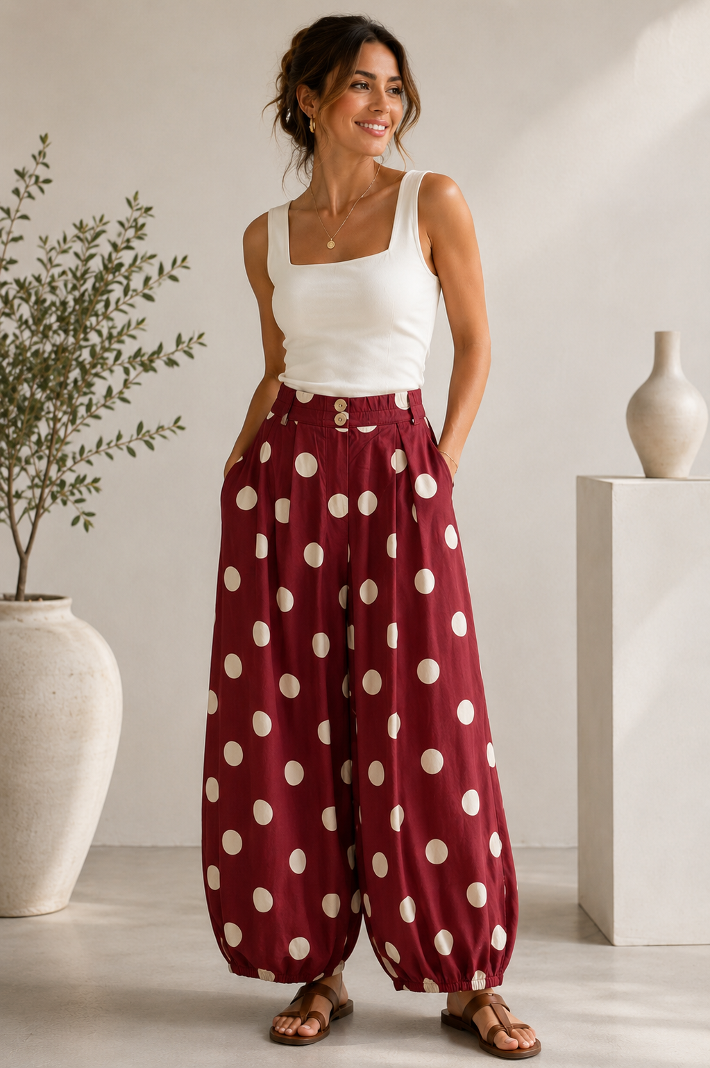 Red Polka Dot Barrel Pant