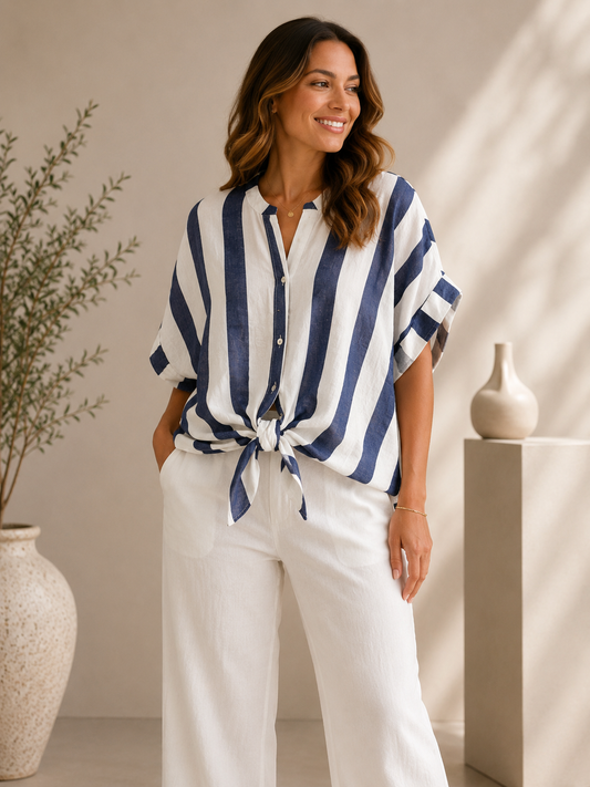White and Navy Stripe Blouse