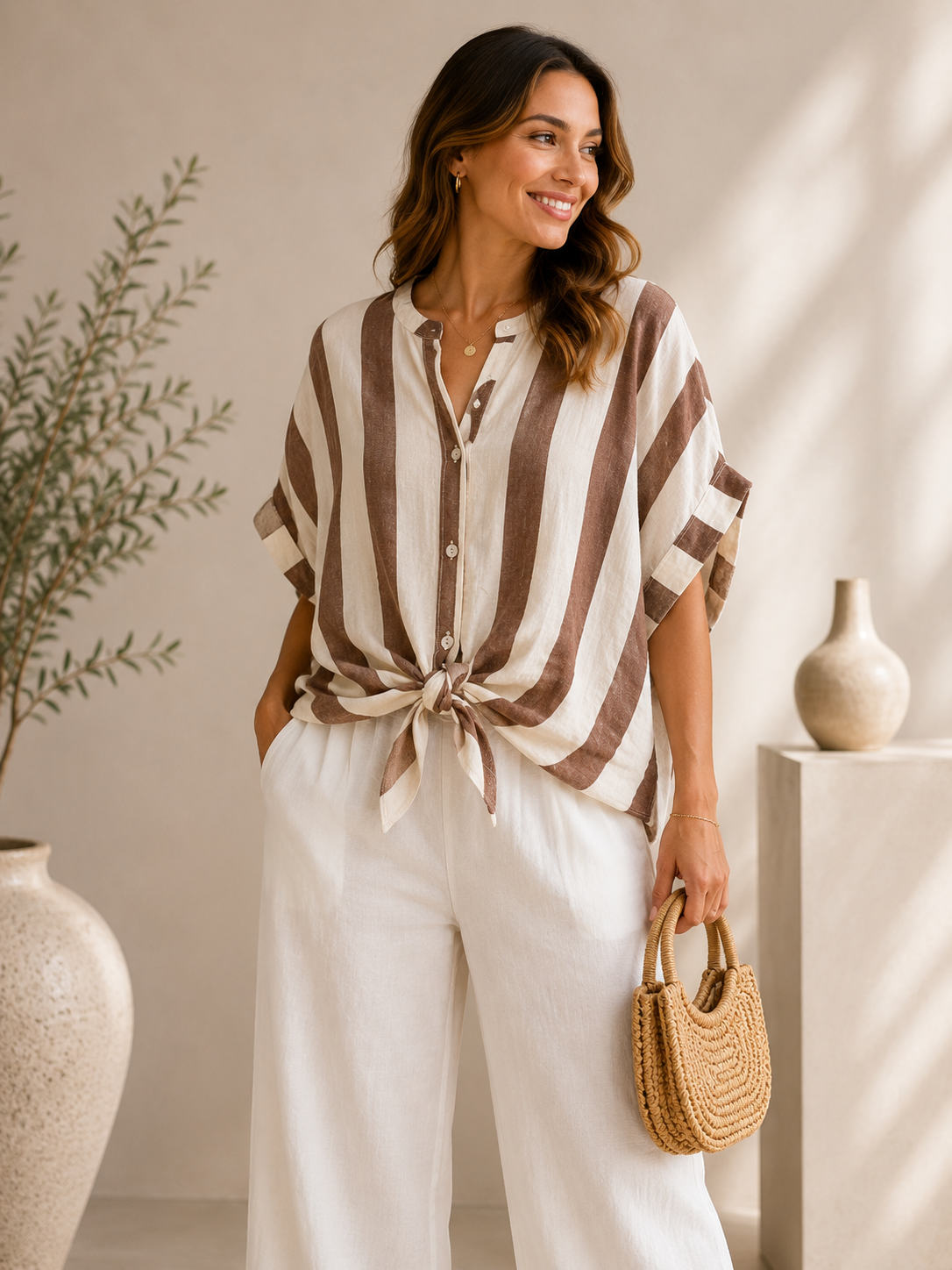 Ivory & Mocha Stripe Blouse