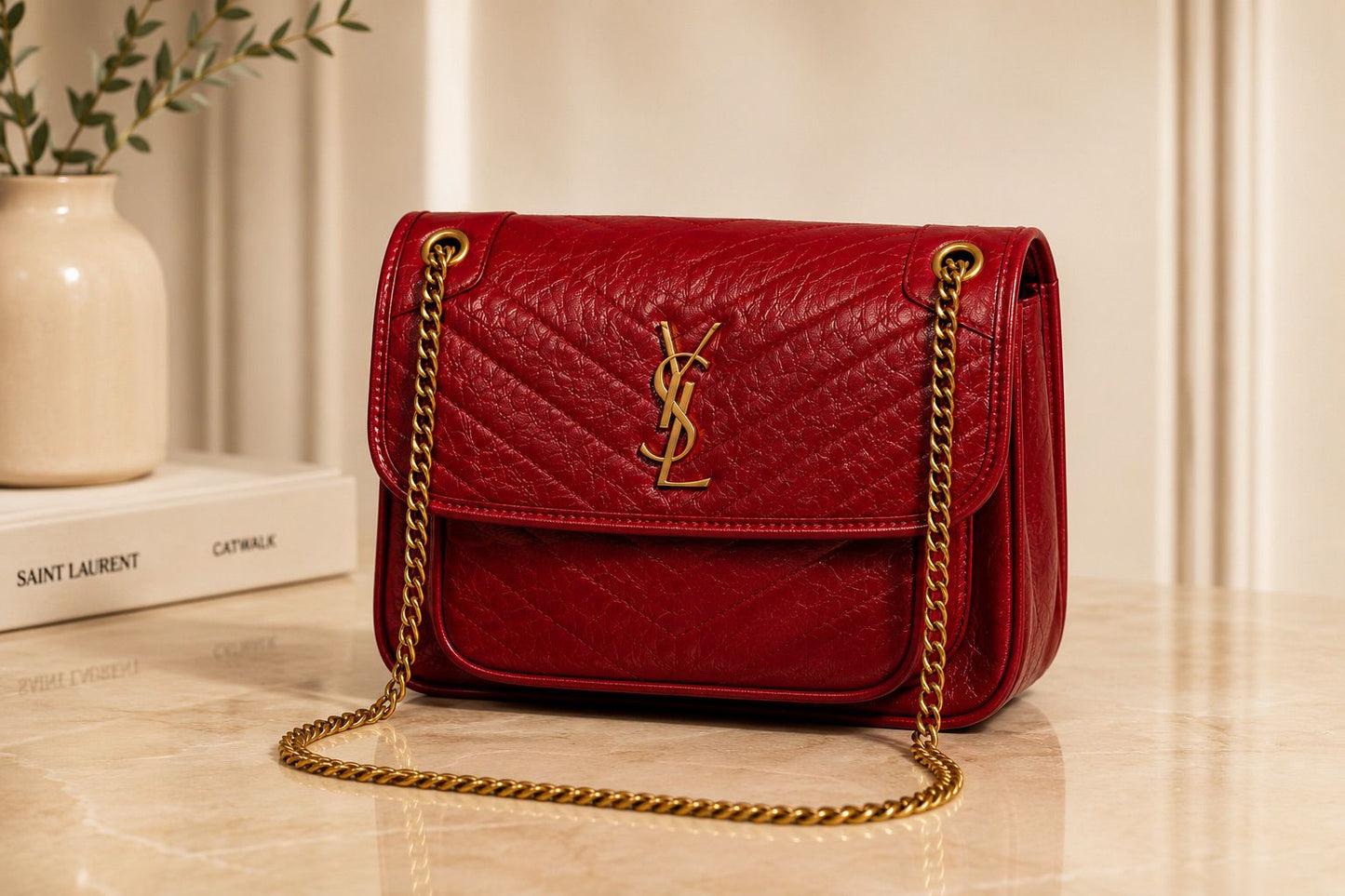 Red Luxe Chain Shoulder Bag