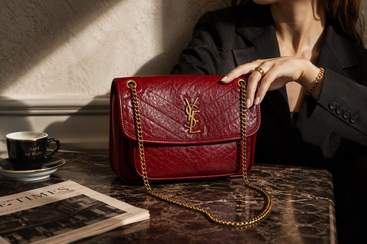 Red Luxe Chain Shoulder Bag