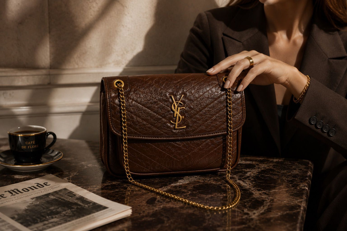 Brown Luxe Chain Shoulder Bag