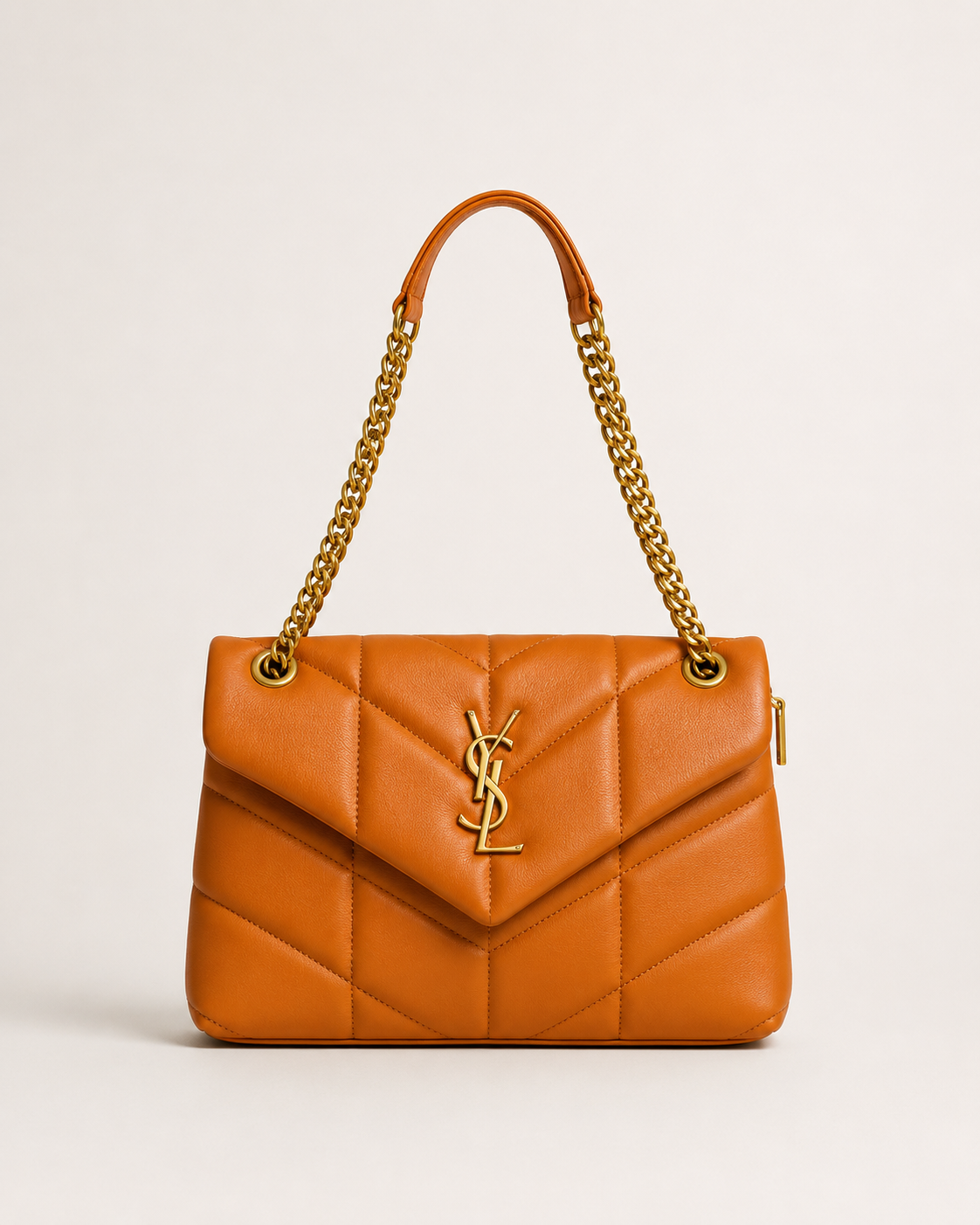Camel Luxe Quilted Chain Bag