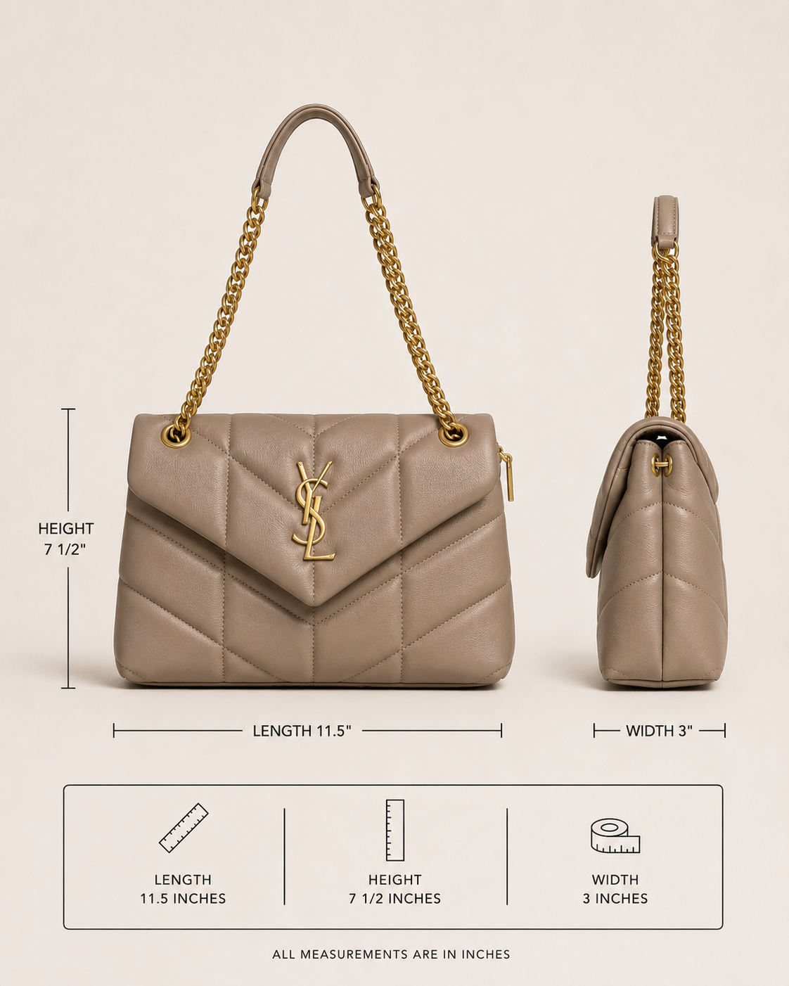 Taupe Luxe Quilted Chain Bag