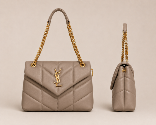 Taupe Luxe Quilted Chain Bag