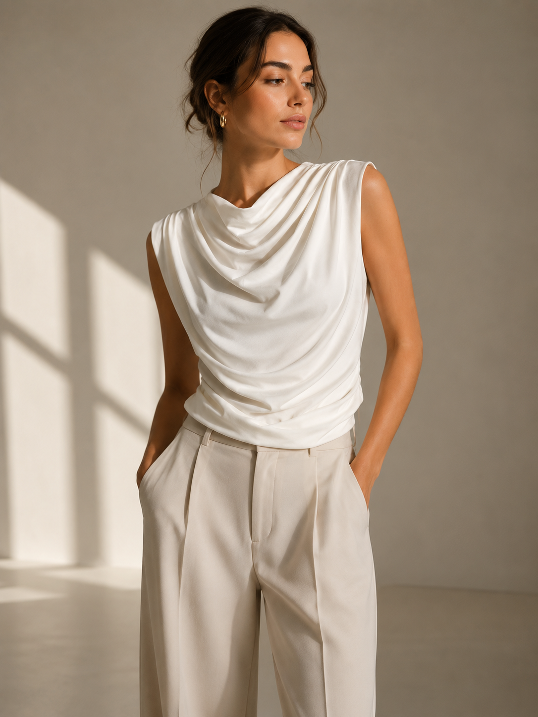 Italian White  Draped Top