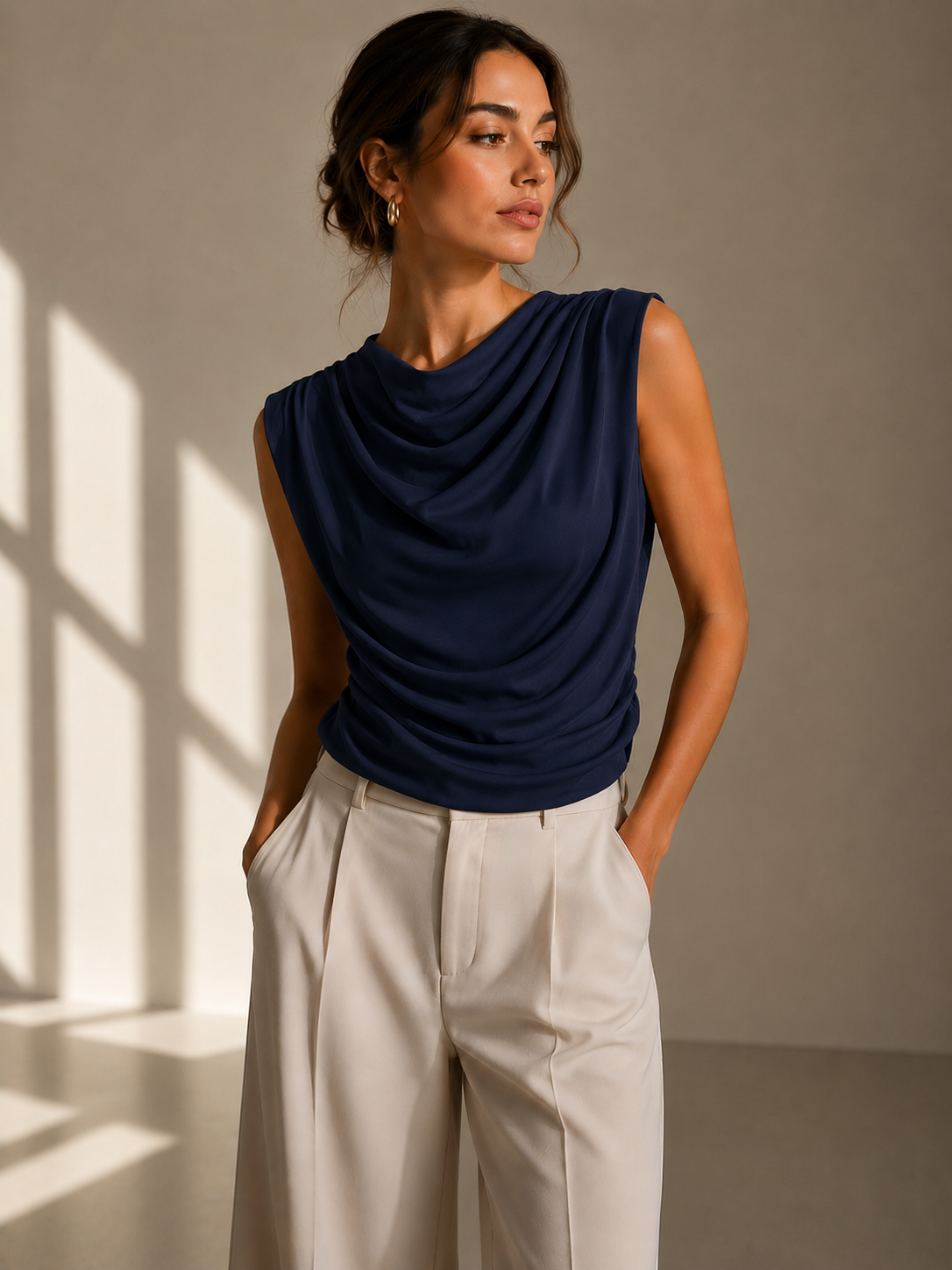Italian Navy Draped Top