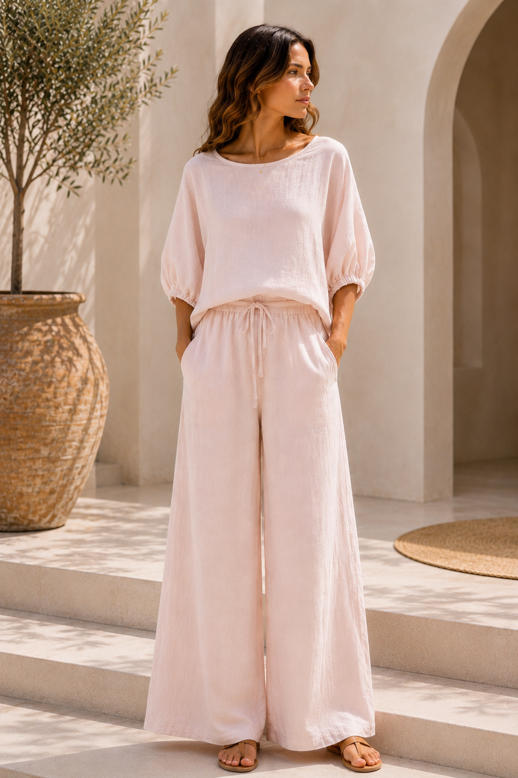 Italian Sahara Pink Linen Set