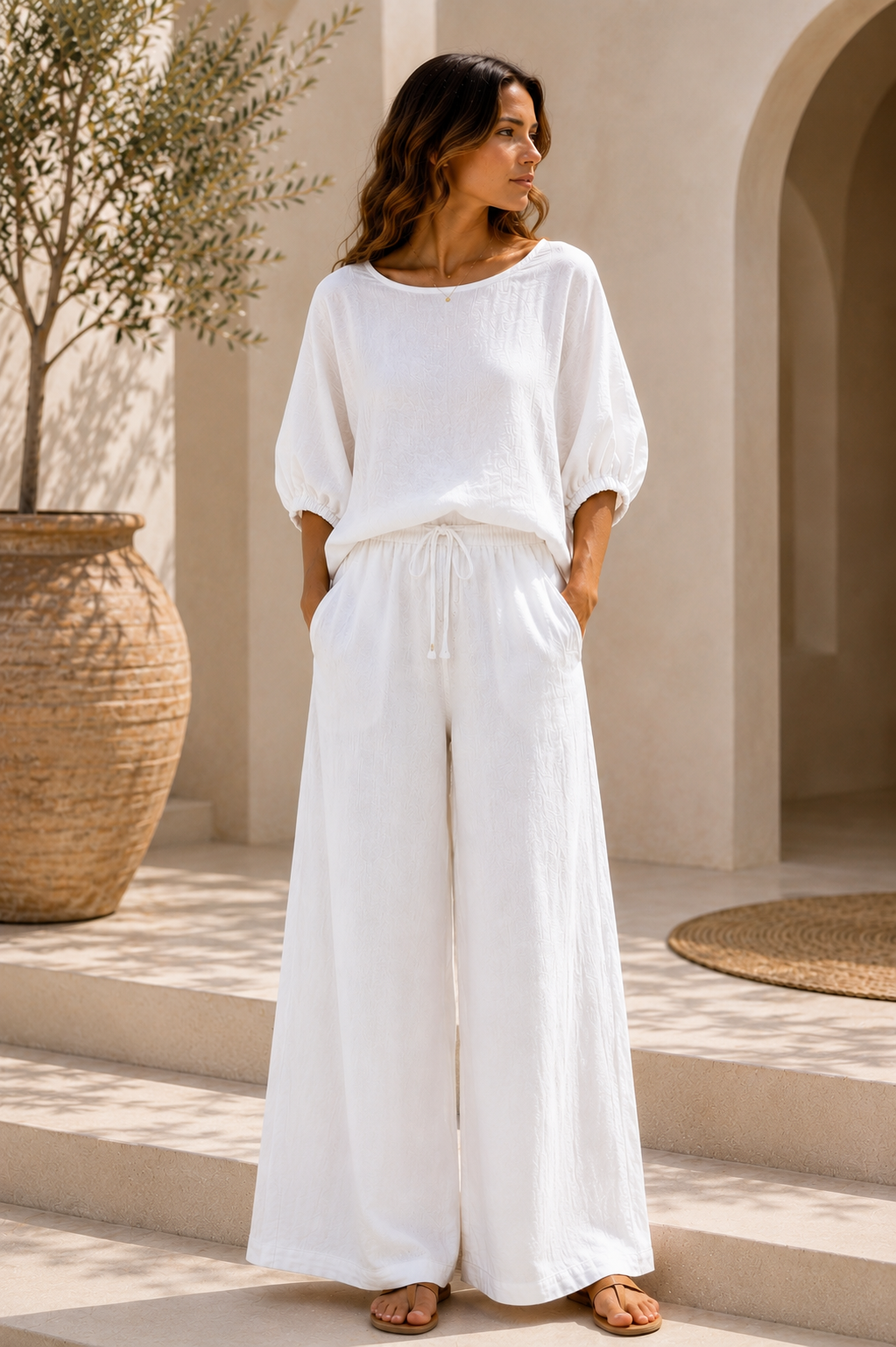 Italian Sahara White Linen Set
