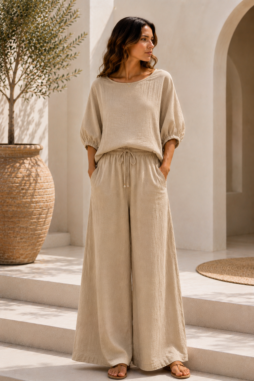 Italian Sahara Beige Linen Set