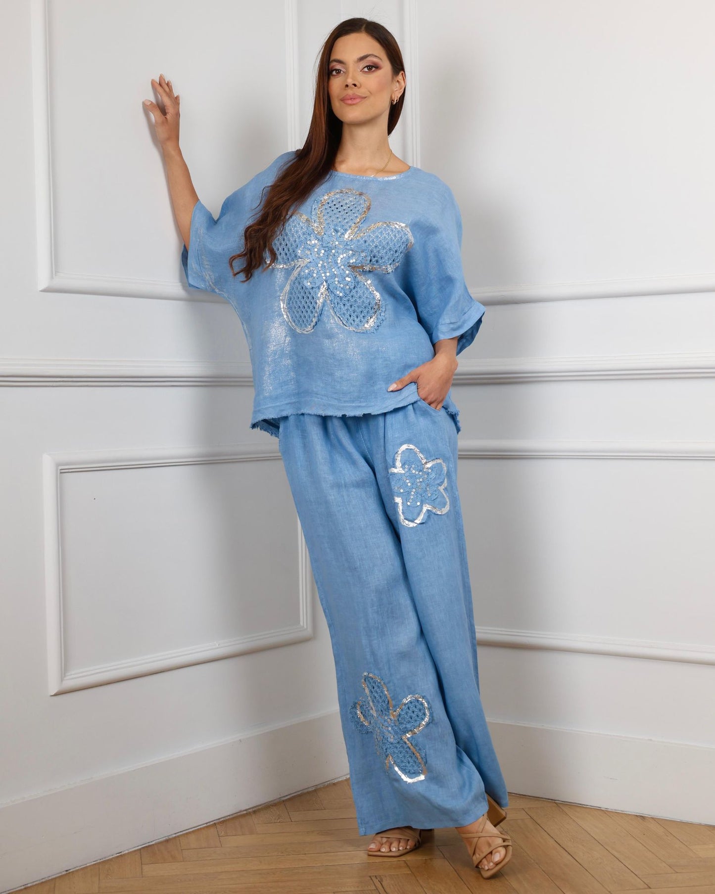 Sky Blossom Italian Linen Set