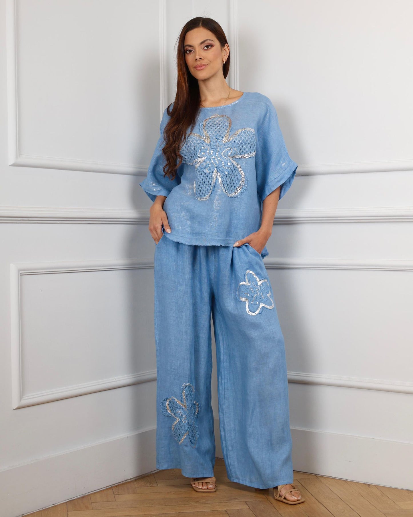 Sky Blossom Italian Linen Set