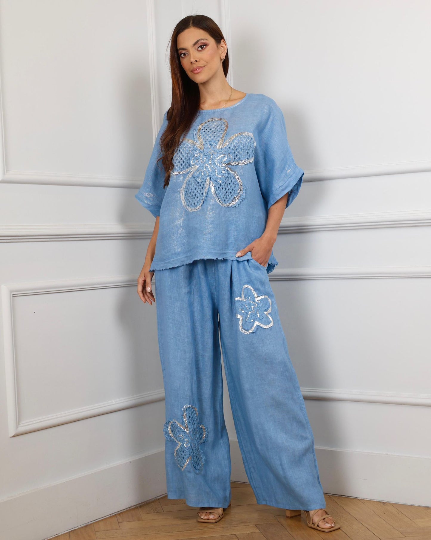 Sky Blossom Italian Linen Set