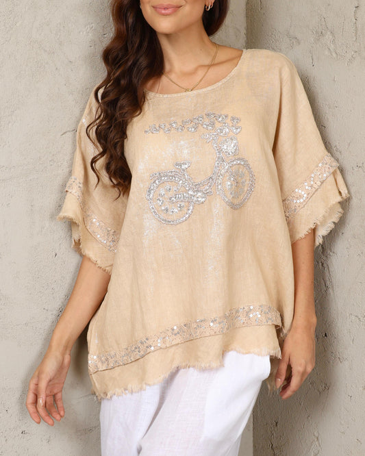 Beige Italian Linen Bicycle Top