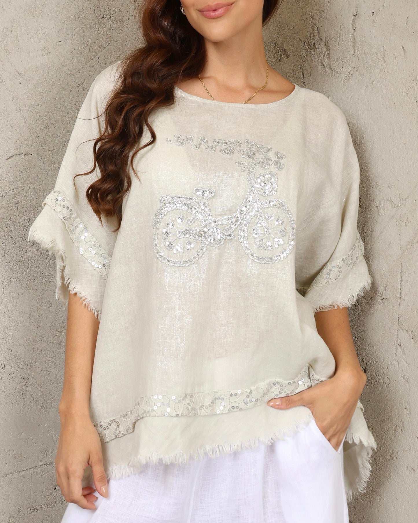 White Italian Linen Bicycle Top