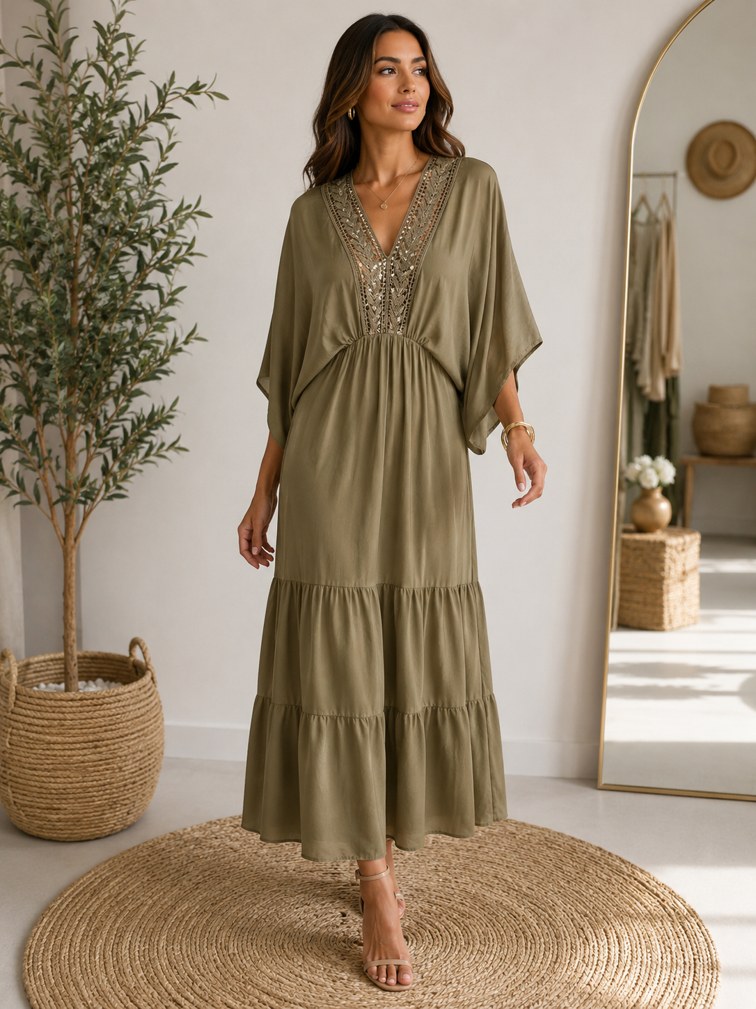 Green Italian Silk Blend Dress