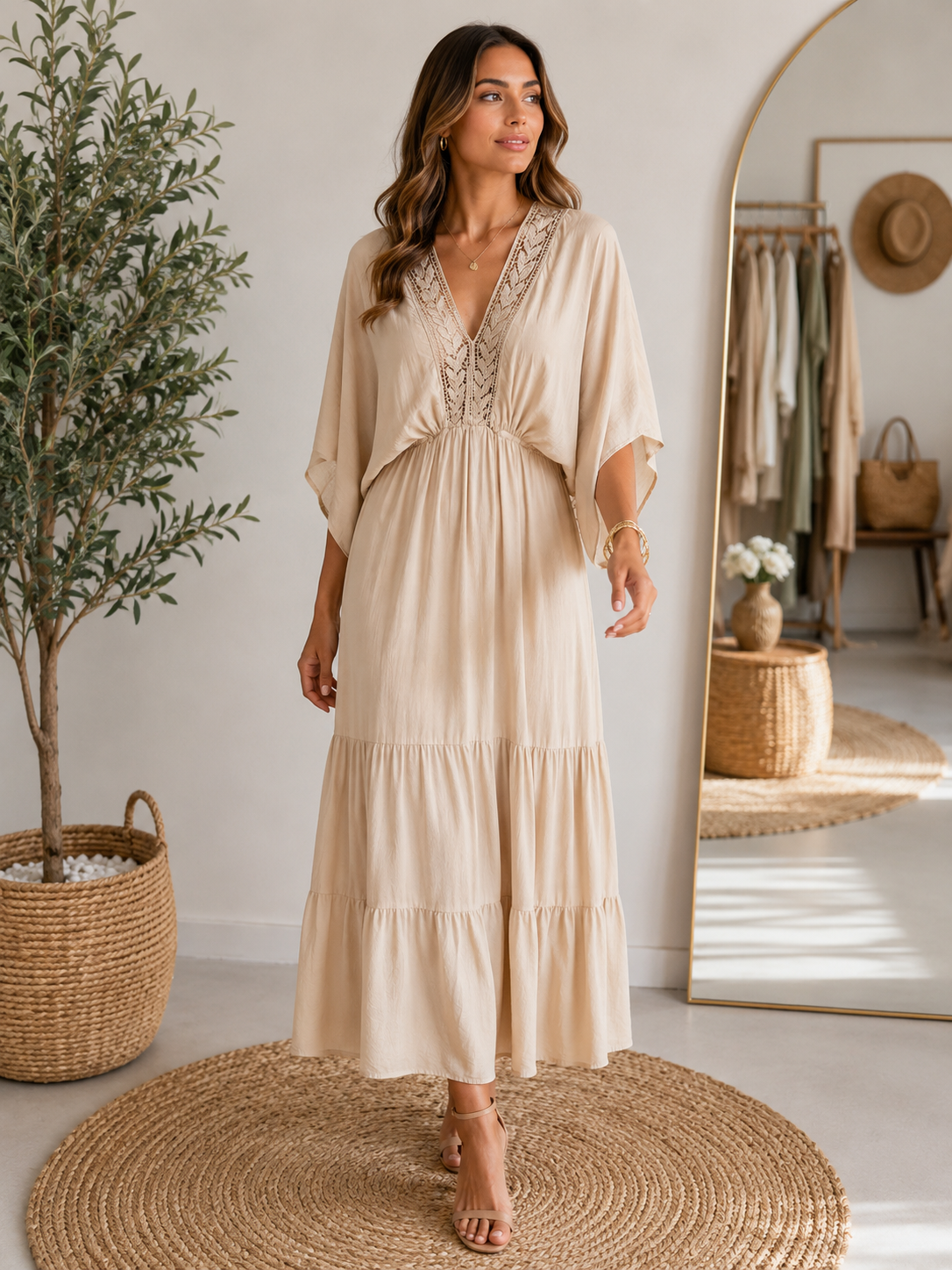Beige Italian Silk Blend Dress