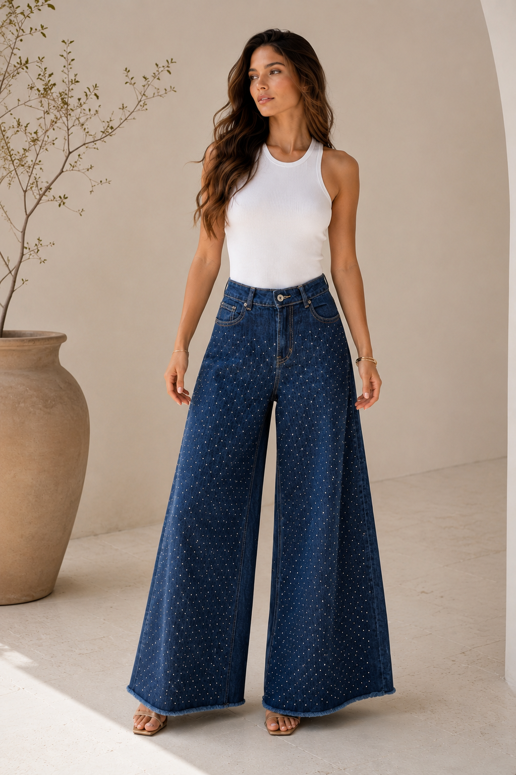 Italian Denim With rhinestone