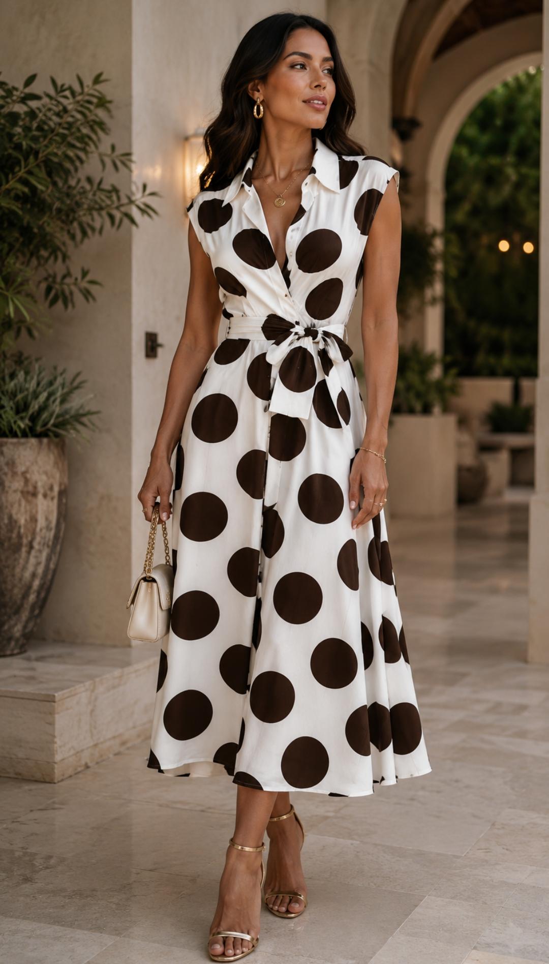 Italian Beige Amalfi Polka Dot Dress