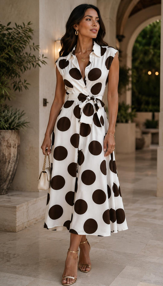 Italian Beige Amalfi Polka Dot Dress