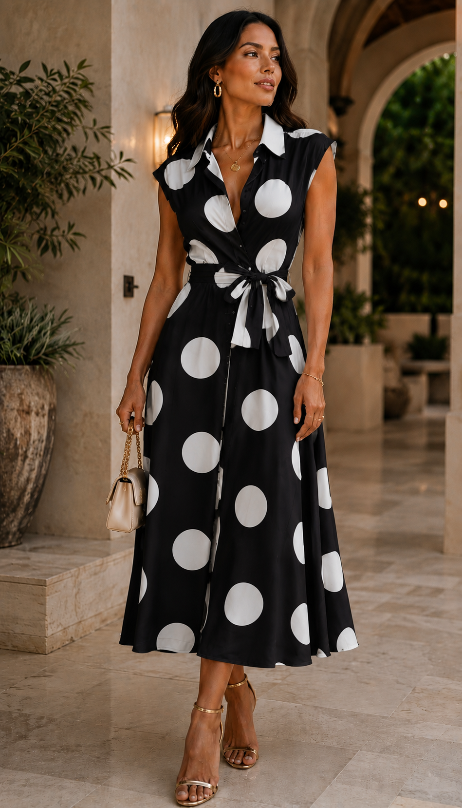 Italian Amalfi Black Polka Dot Dress