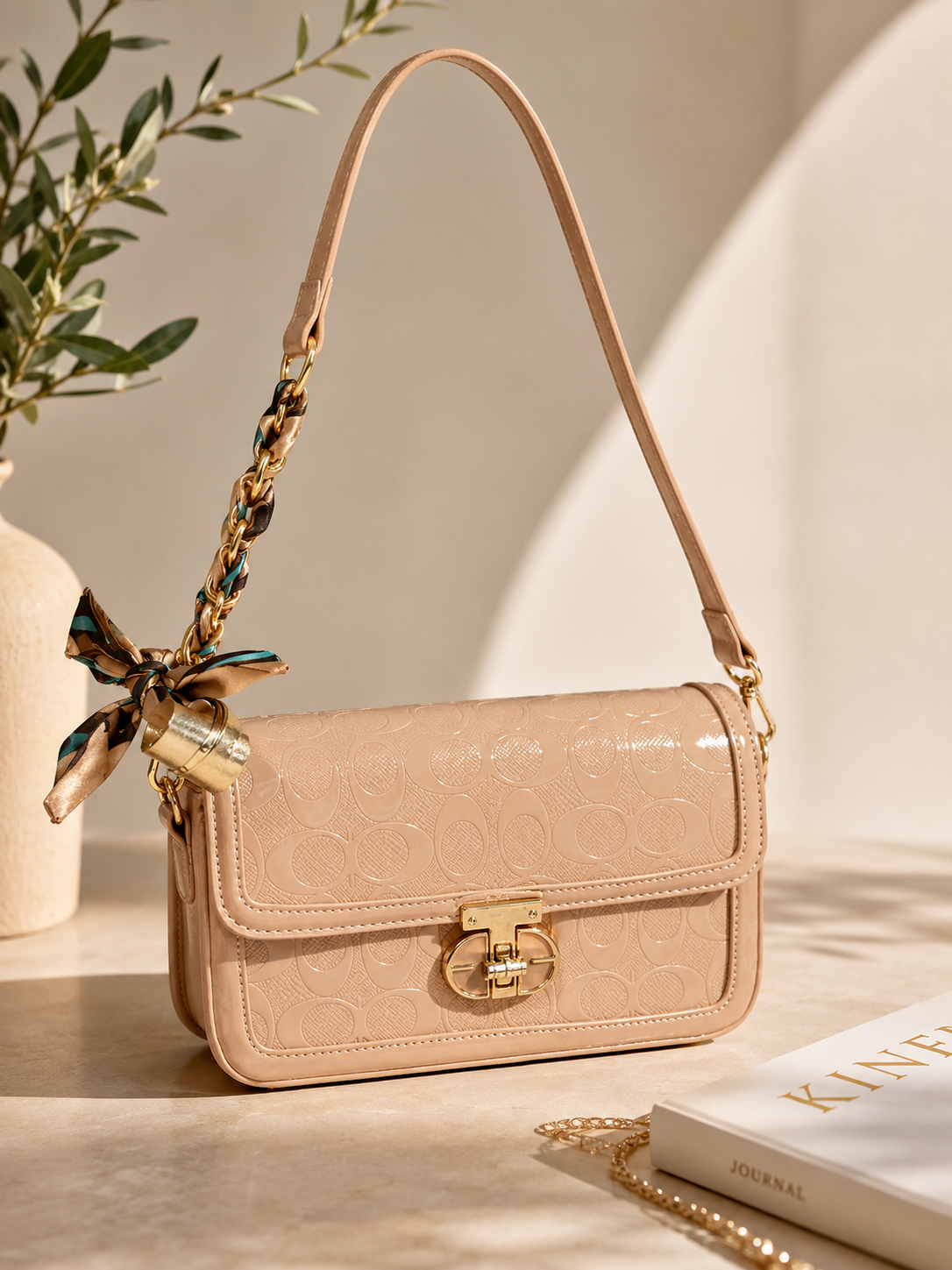 Beige Gloss Handbag Set