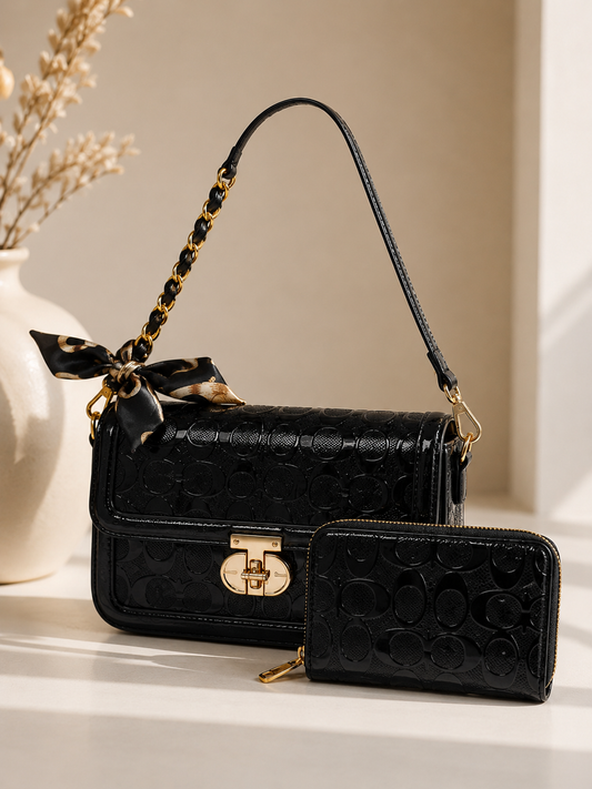 Black Gloss Handbag Set