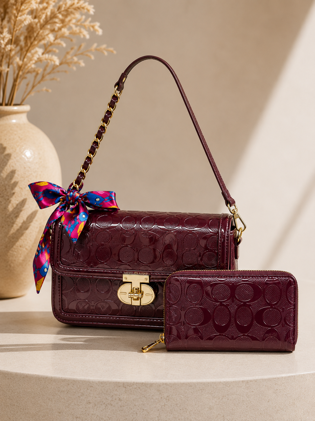 Wine Gloss Handbag Set