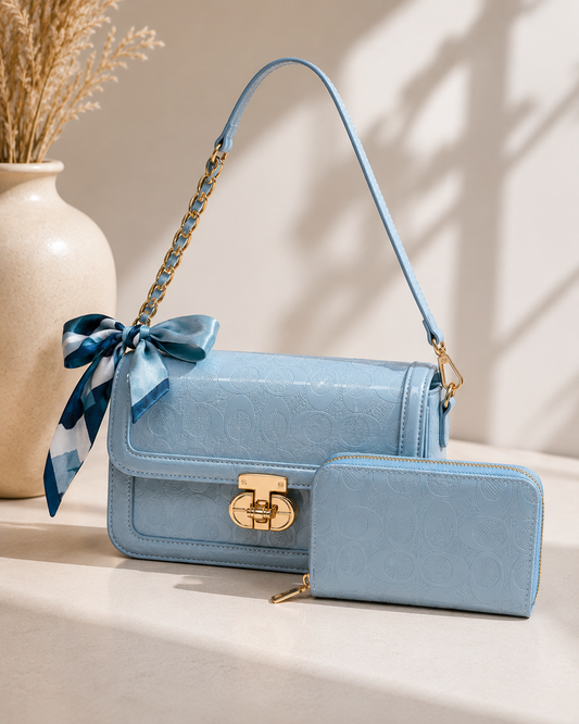 Blue Gloss Handbag Set
